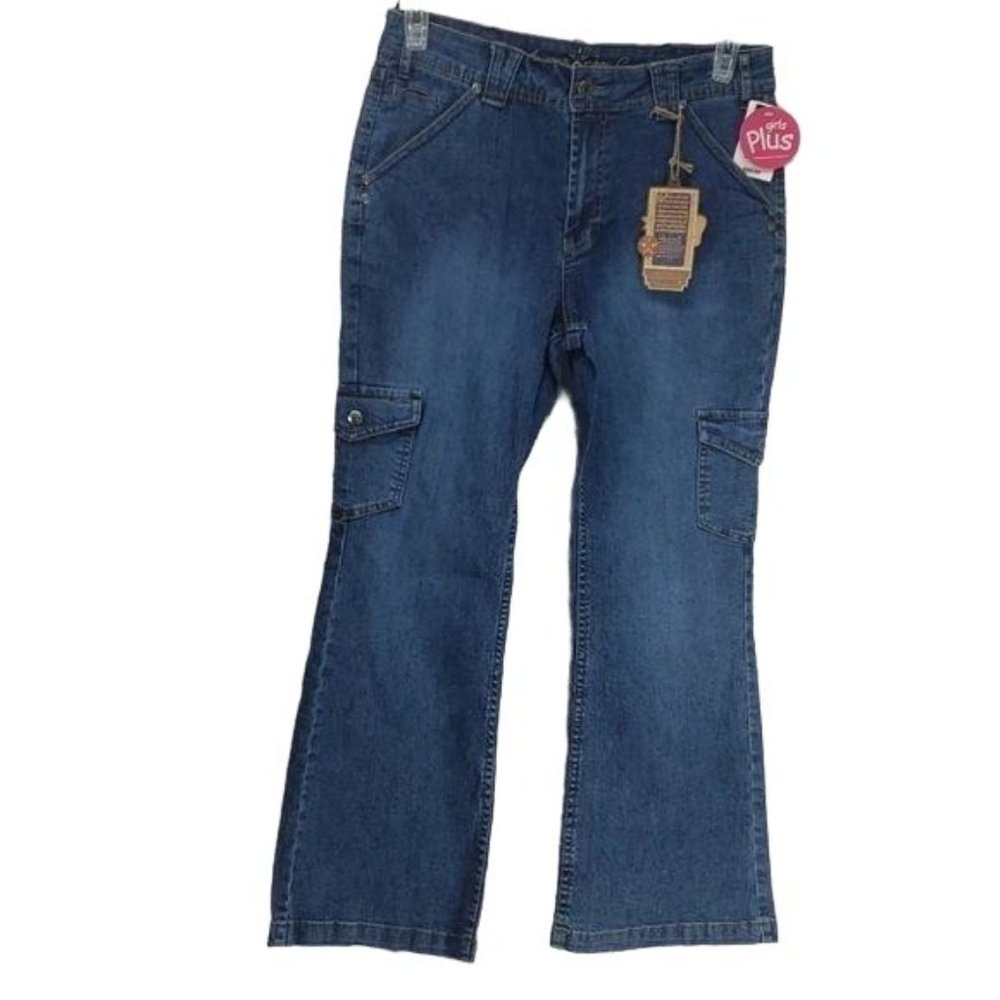 Arizona Jean Co. Girls Denim Flare Carpenter Cargo Jeans Size 14 1/2 P